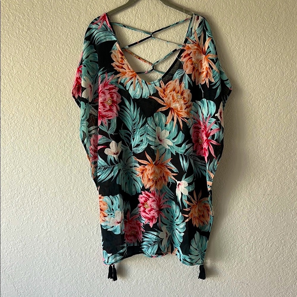 Kona Sol Pink & Orange Tropical Floral Swim Coverup – NWT Size S